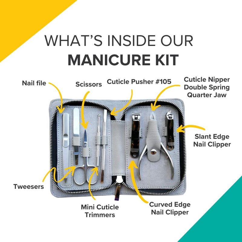 Rui Smiths Pro Stainless Steel 8-Piece Manicure Kit For Home And Salon With Professional Precision Cuticle Nipper And Metal Pusher Style No. 105 - Image 3